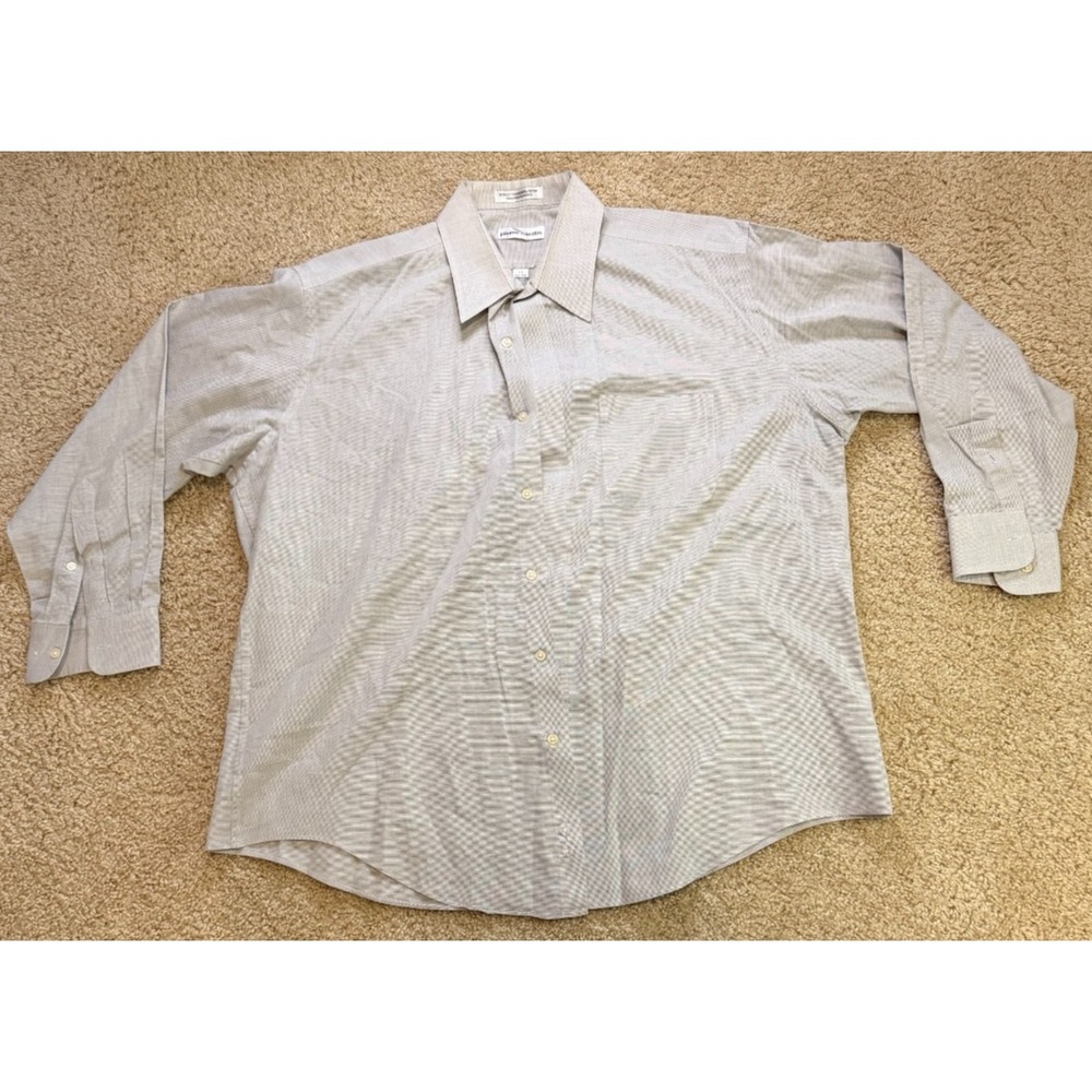 Pierre Cardin Dress Shirt‎ Mens Size 17 Tan/White/Grey Long Sleeve Button Up